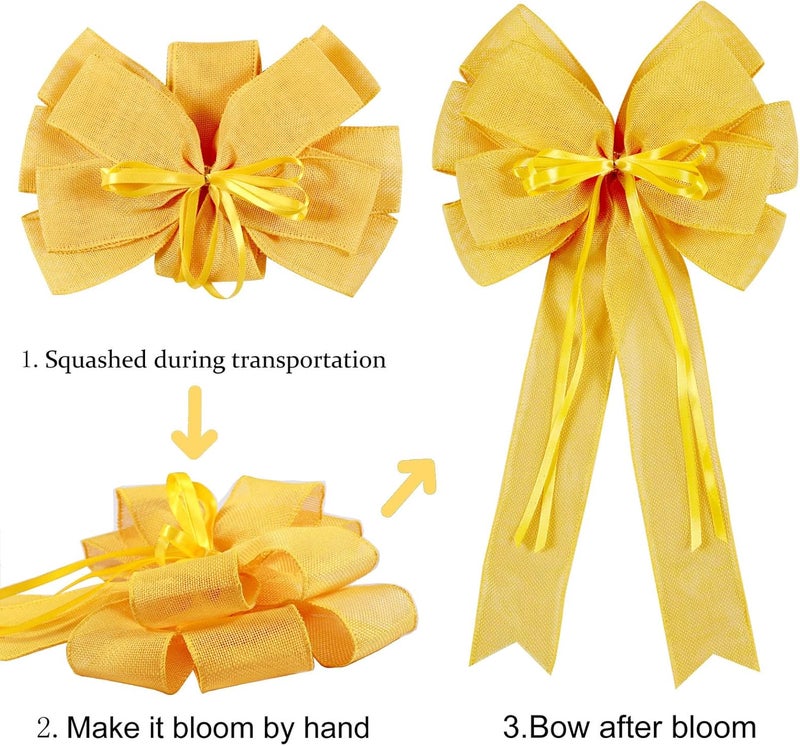 Hongsome 2 Pcs Large Yellow Easter Wreath Bow Decor, Classic Glitter String & Burlap Ribbon, Spring/Summer/Autumn/Winter Tree Topper Bows - Image 4