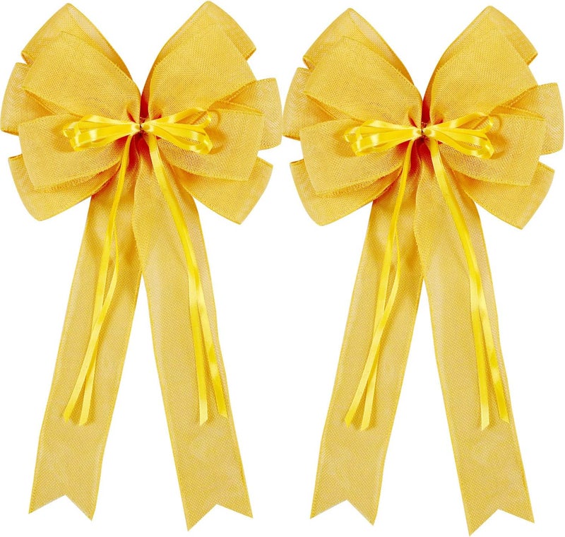 Hongsome 2 Pcs Large Yellow Easter Wreath Bow Decor, Classic Glitter String & Burlap Ribbon, Spring/Summer/Autumn/Winter Tree Topper Bows - Image 1