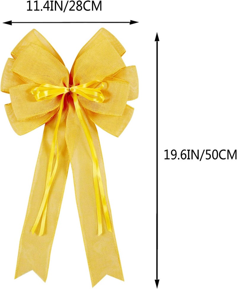 Hongsome 2 Pcs Large Yellow Easter Wreath Bow Decor, Classic Glitter String & Burlap Ribbon, Spring/Summer/Autumn/Winter Tree Topper Bows - Image 2
