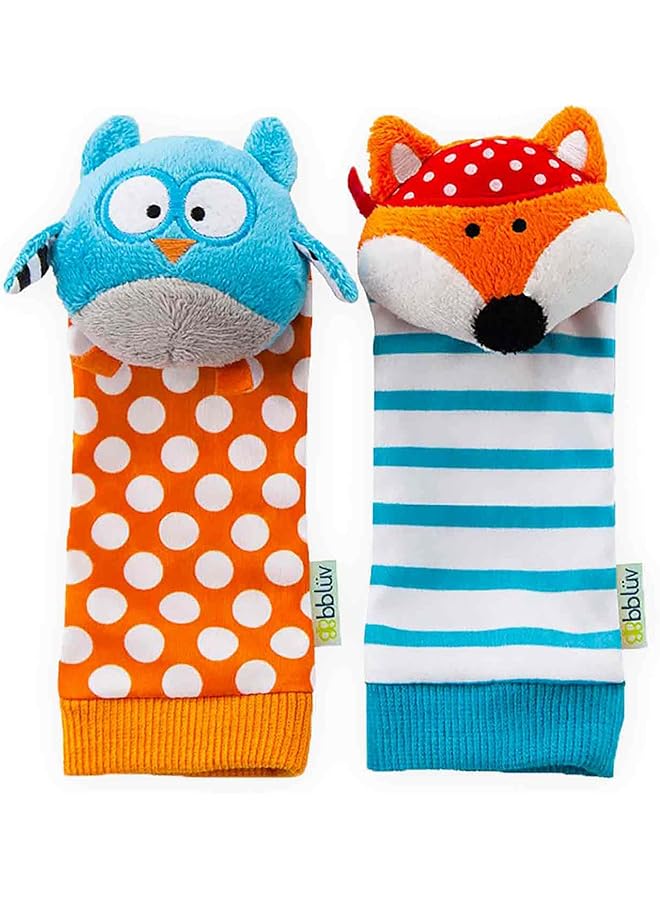 bbluv Duo Foot Finders Fun And Colorful Baby Developmental Socks With Rattle Fox And Owl - Image 1