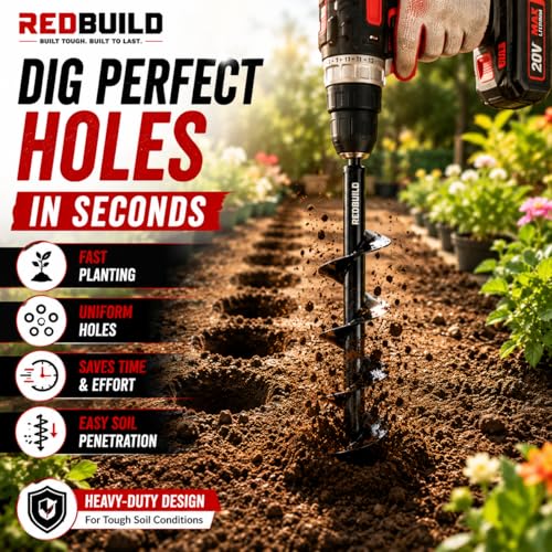 RedBuild 80MM (3.5 Inch) Earth Auger Drill Bit for Planting | Garden Tools | Bulb Planter | Digging Tool - Image 2