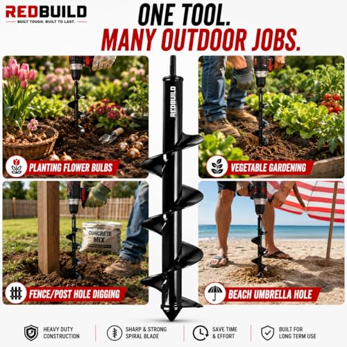 RedBuild 80MM (3.5 Inch) Earth Auger Drill Bit for Planting | Garden Tools | Bulb Planter | Digging Tool - Image 4