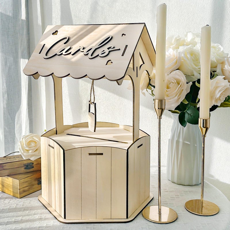 OurWarm Wishing Well Wedding Card Box for Reception, Wood Gift Card Box for Wedding Decorations, Wooden Money Card Box for Party Birthday Baby Shower Decorations Rustic Wedding Decor - Image 1