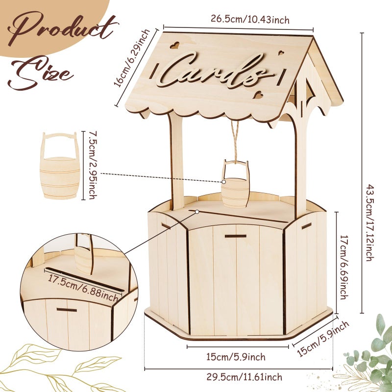 OurWarm Wishing Well Wedding Card Box for Reception, Wood Gift Card Box for Wedding Decorations, Wooden Money Card Box for Party Birthday Baby Shower Decorations Rustic Wedding Decor - Image 2