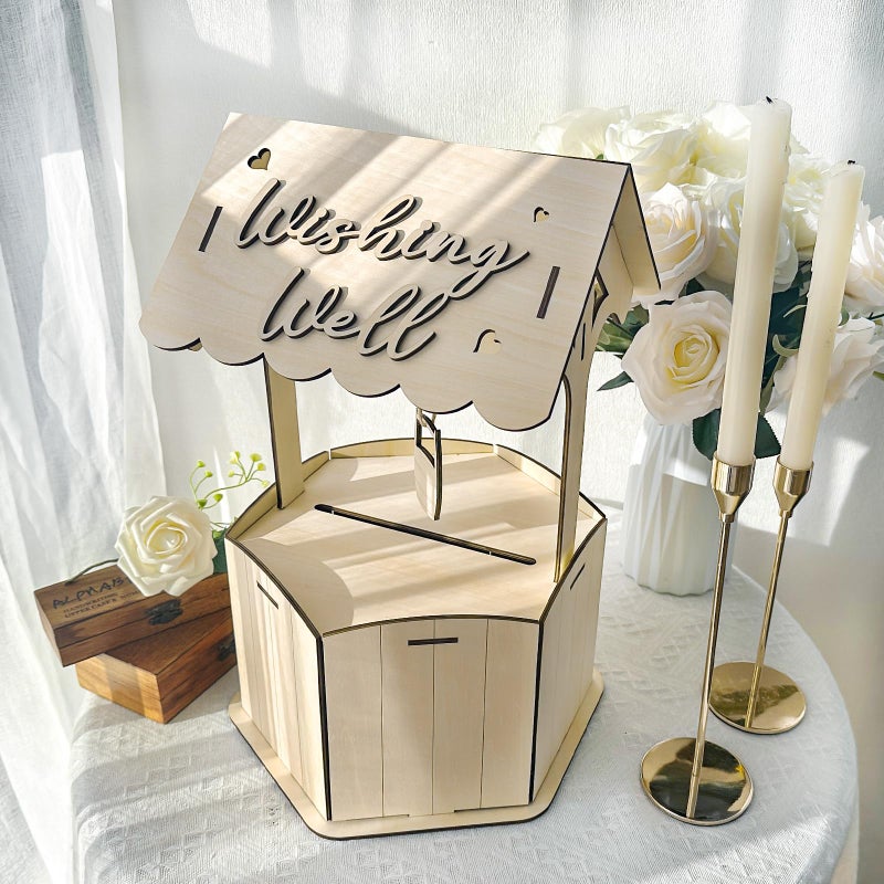 OurWarm Wishing Well Wedding Card Box for Reception, Wood Gift Card Box for Wedding Decorations, Wooden Money Card Box for Party Birthday Baby Shower Decorations Rustic Wedding Decor - Image 3