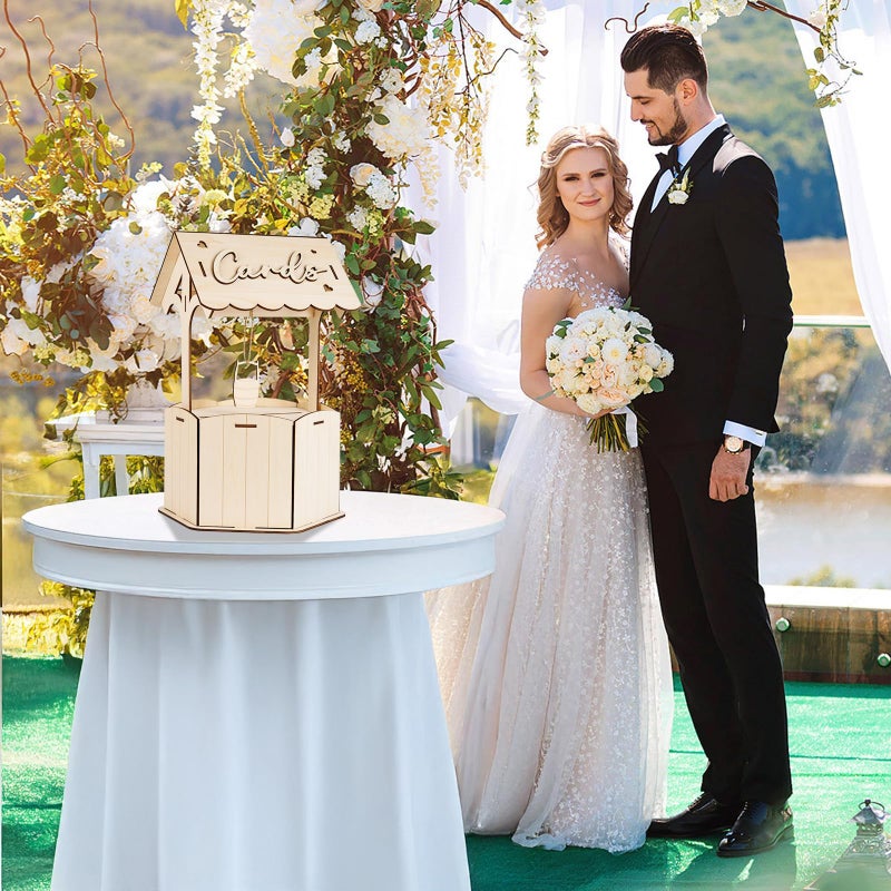 OurWarm Wishing Well Wedding Card Box for Reception, Wood Gift Card Box for Wedding Decorations, Wooden Money Card Box for Party Birthday Baby Shower Decorations Rustic Wedding Decor - Image 5
