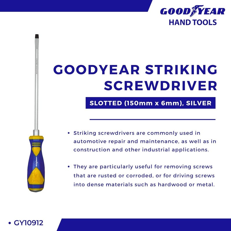 Good Year مفك براغي ضاغط برأس مشقوق، طرف مغناطيسي، كروم فاندوم (150 مم × 6 مم، فضي) - Image 2