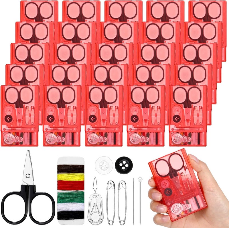Knitgrip Mini Travel Sewing Kit Quick Fix Sewing Kits Bulk Basic Portable Pre Threaded Needle Emergency Repair Tool for Christmas Gifts Beginner Traveler Home Hotel(Red,25 Boxes) - Image 1