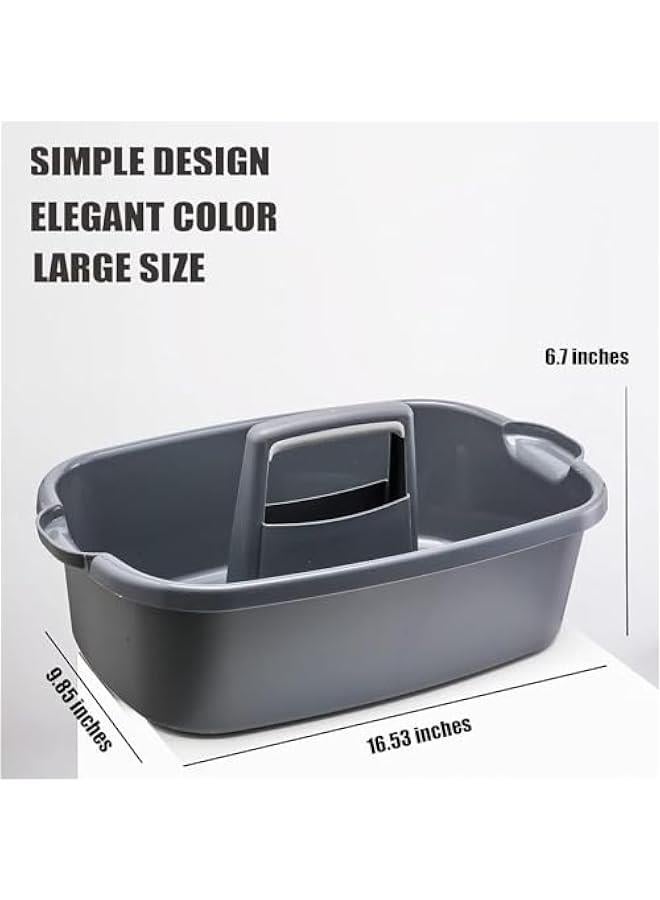 تراسل عبوة من 2 علبة لوازم التنظيف دلو منظم مستلزمات البلاستيكية الكبيرة مع مقبض سلة تخزين ادوات منزلية محمولة تحت الحوض للحمام والمطبخ رمادي داكن - Image 2