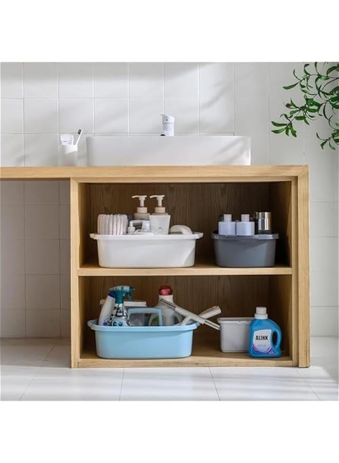 تراسل عبوة من 2 علبة لوازم التنظيف دلو منظم مستلزمات البلاستيكية الكبيرة مع مقبض سلة تخزين ادوات منزلية محمولة تحت الحوض للحمام والمطبخ رمادي داكن - Image 4