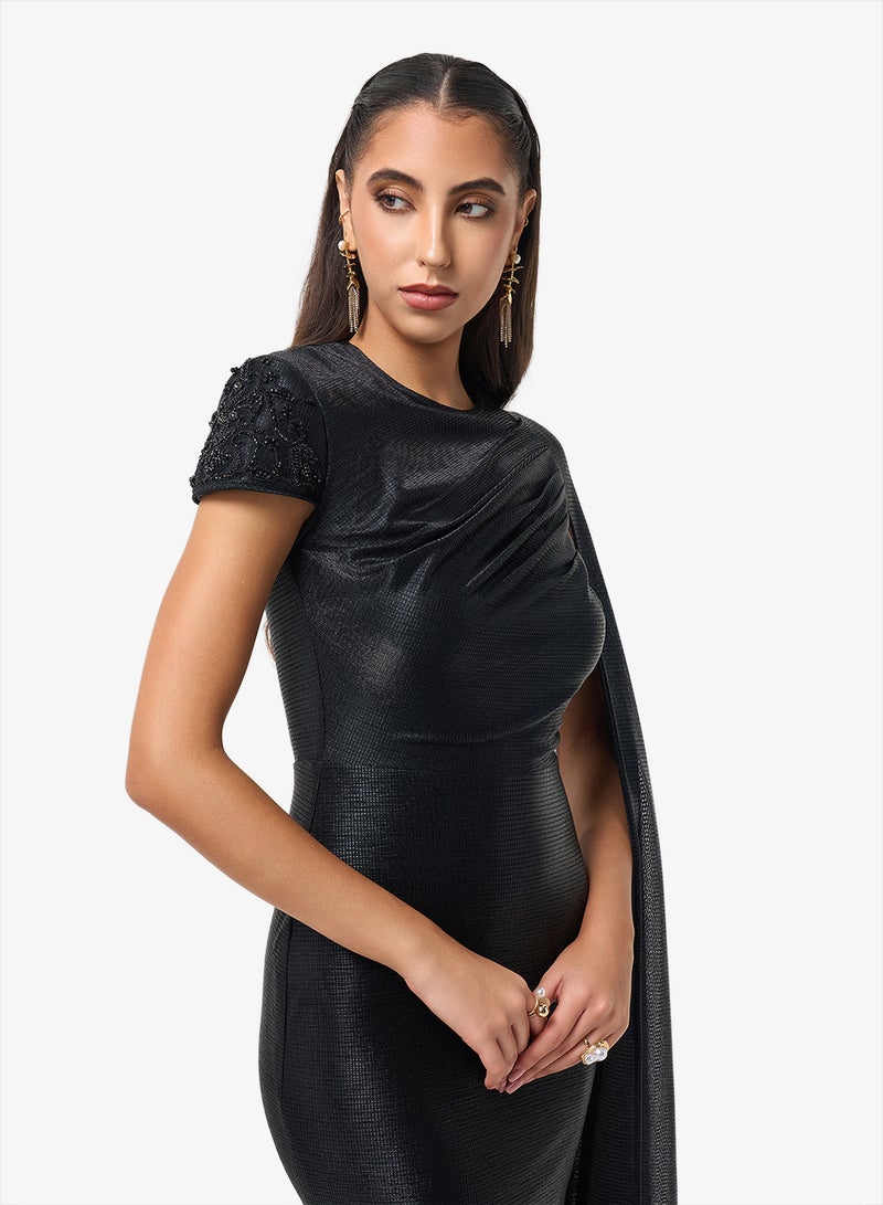 Threadz by Ajooni Cape Sleeve Bodycon Maxi Dress - Image 3