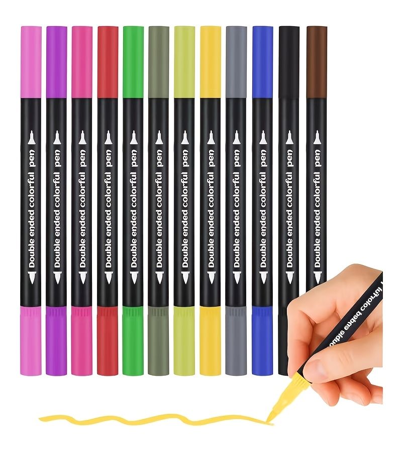 Double Headed Art Pen Set 12 Random Colors Quick Drying Watercolor Markers Professional Art Gifts - Image 2
