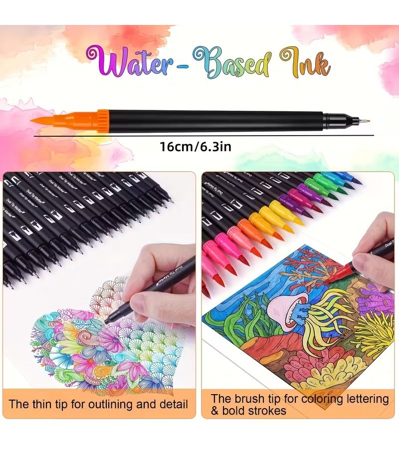 Double Headed Art Pen Set 12 Random Colors Quick Drying Watercolor Markers Professional Art Gifts - Image 3