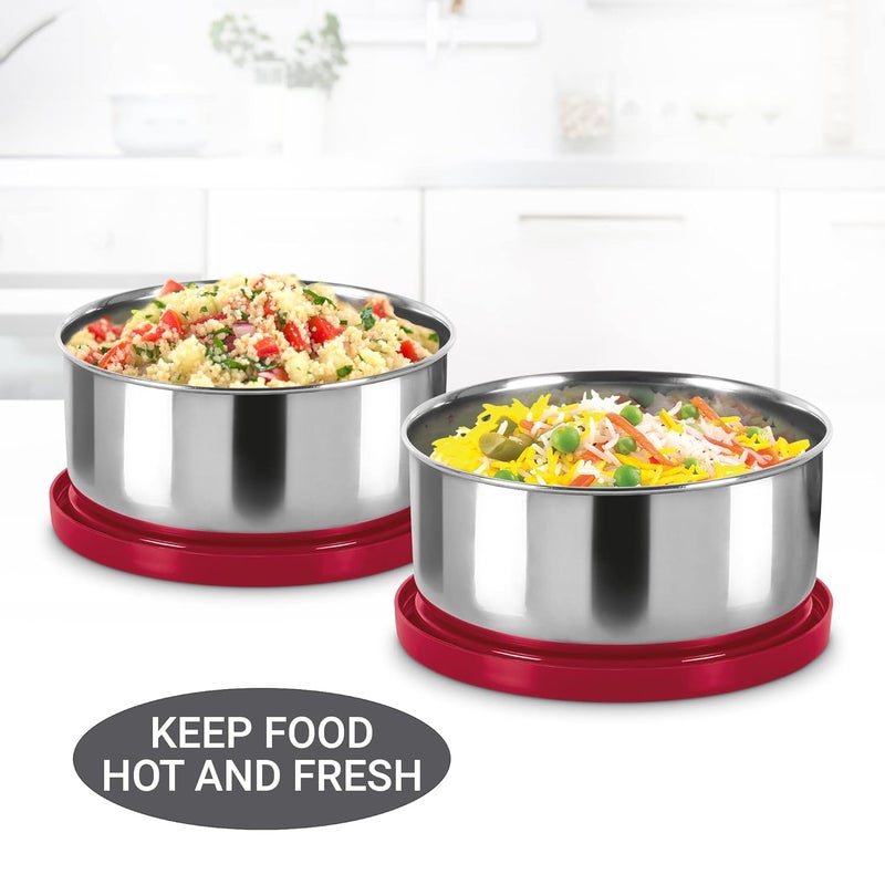 Milton Milton Triple Decker Lunch Box with Insulated Fabric Jacket 4 Containers 2 Oval Stainless Steel 450ml 675ml 2 Stainless Steel 280ml each Spoon Fork LeakProof Tiffin for Office College Red  - Image 4