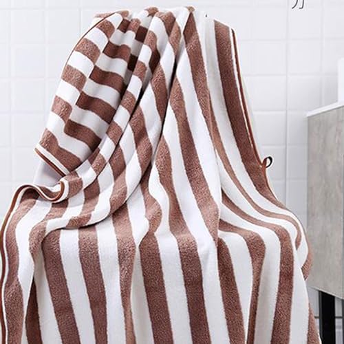 Fezora® Microfiber Bath Towels Strip | (70x140) Extra Soft Plush & Quick Dry High Absorbency Large Size Towels for Bathing (Brown & White) - Image 4