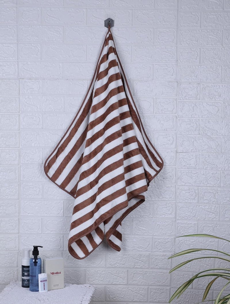 Fezora® Microfiber Bath Towels Strip | (70x140) Extra Soft Plush & Quick Dry High Absorbency Large Size Towels for Bathing (Brown & White) - Image 2