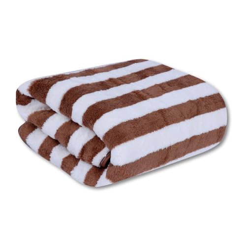 Fezora® Microfiber Bath Towels Strip | (70x140) Extra Soft Plush & Quick Dry High Absorbency Large Size Towels for Bathing (Brown & White) - Image 1