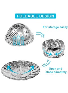 Arabest Steamer Shelf, Stainless Steel Steamer Basket with Removable Handle, Collapsible Steaming Basket Fits Various Pots and Pans (19.5 x 19.5 cm)  - Image 3