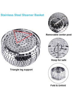 Arabest Steamer Shelf, Stainless Steel Steamer Basket with Removable Handle, Collapsible Steaming Basket Fits Various Pots and Pans (19.5 x 19.5 cm)  - Image 2