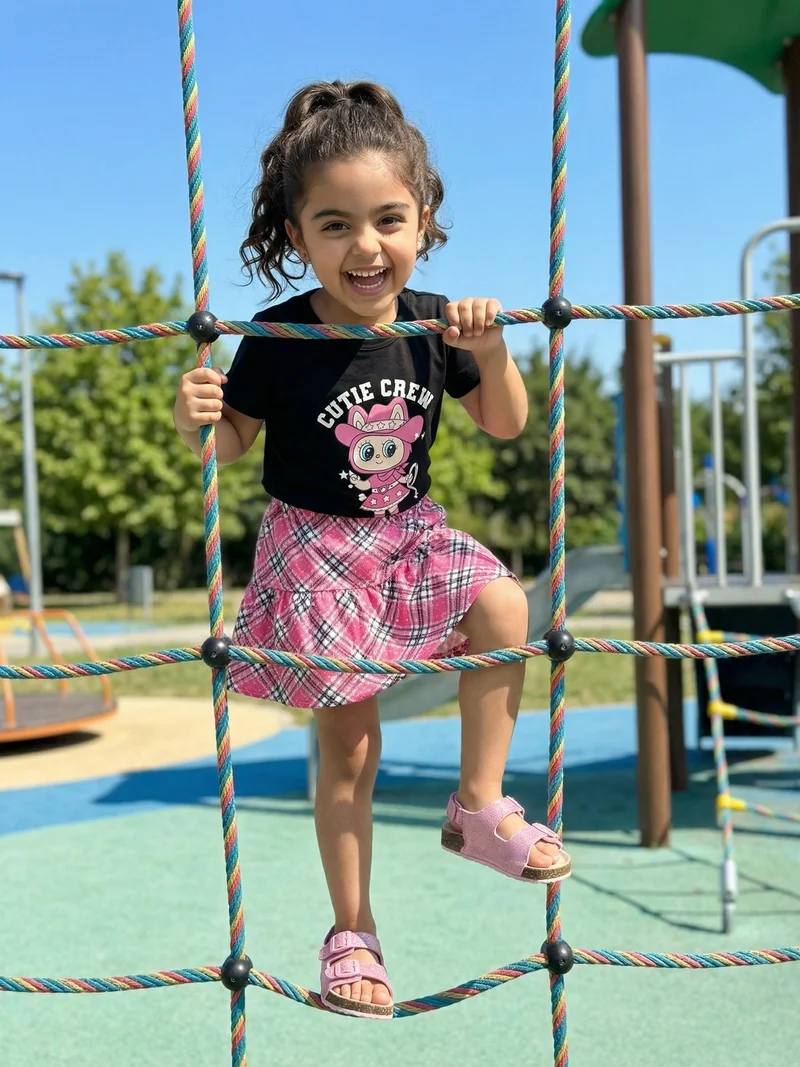 نوتيناتي Nautinati Girls Varsity Graphic Cotton Regular Fit Crew Neck T-shirt and All Over Print Crepe Skirt Clothing Set