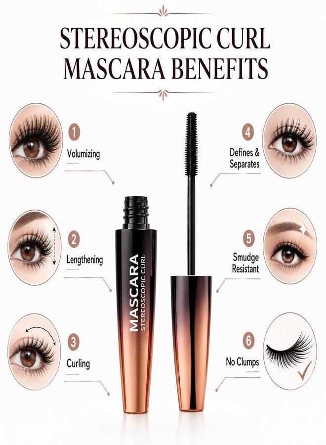 ME NOW Stereoscopic Curl Mascara for Long, Lifted & Defined Lashes – Smudge-Proof Black Formula,Volumizing and Lengthening Mascara, Washable Longwear and Smudge Resistant Make Up, Blackest Black - Image 5