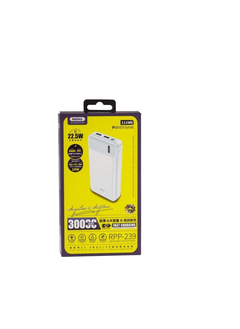 REMAX Remax Power Bank-Pure Series 22.5W Qc+Pd Fast Charge Power Bank 30000Mah Rpp-239 - White  - Image 2