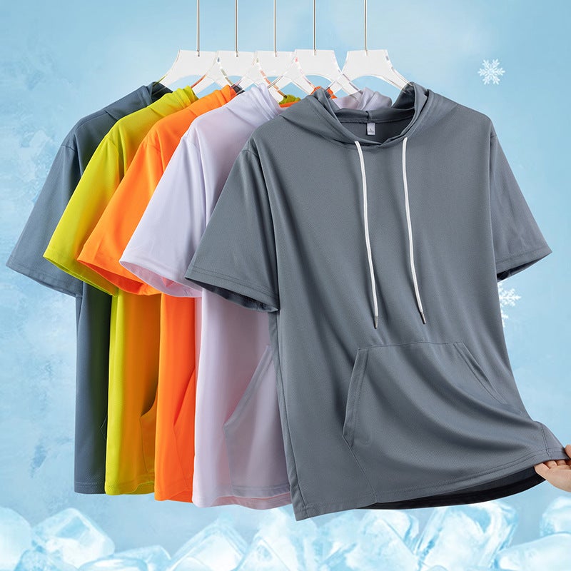 New Summer Couple Short-Sleeved Hooded T-Shirt Plus Size Men'S Sports Loose Trendy Thin Top For Teenagers - Image 2