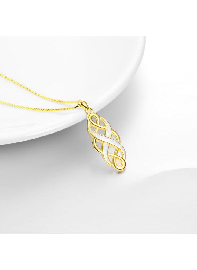 YFN Gold Celtic Jewelry for Women Irish Celtic Knot Opal Pendant Necklace Sterling Silver Infinity Love Jewelry 18" for Women  - Image 4