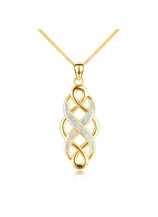 YFN Gold Celtic Jewelry for Women Irish Celtic Knot Opal Pendant Necklace Sterling Silver Infinity Love Jewelry 18" for Women  - Image 1
