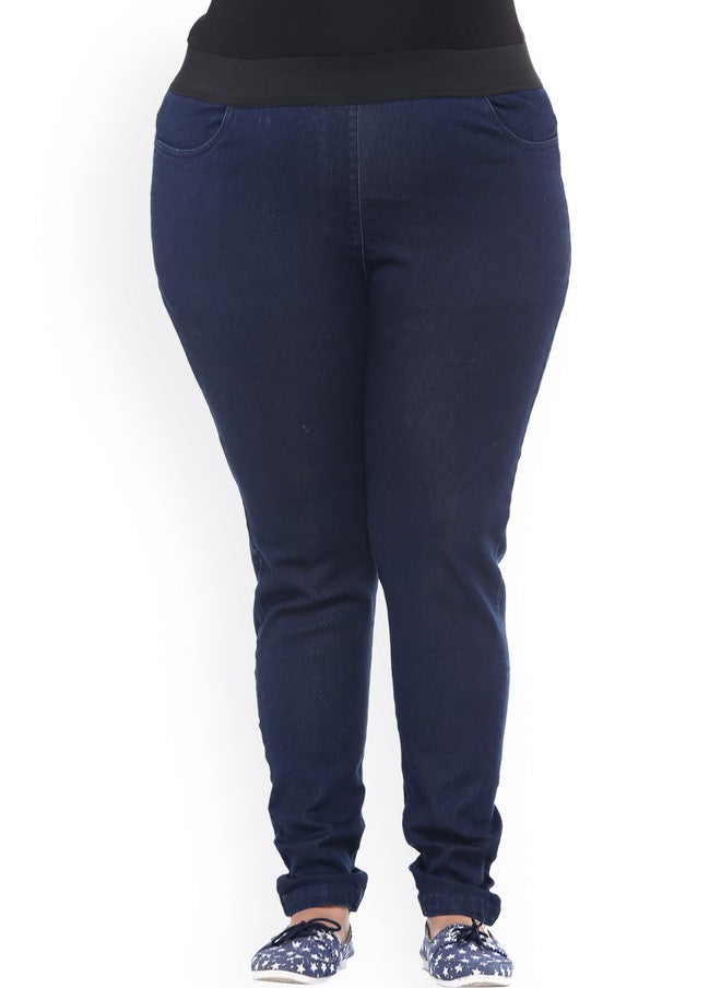 Plus Size Blue Slim Jeggings for Women