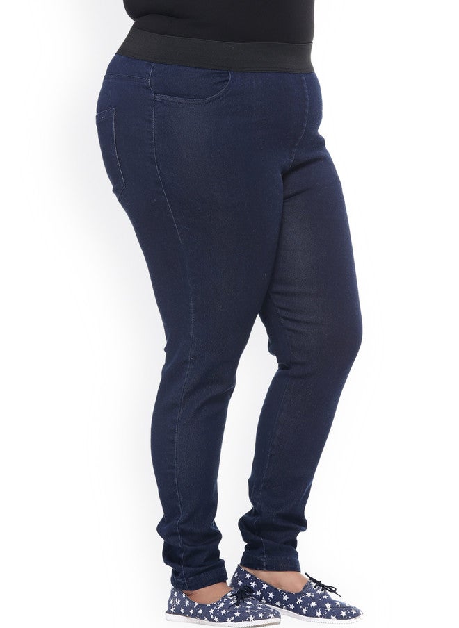 Plus Size Blue Slim Jeggings for Women