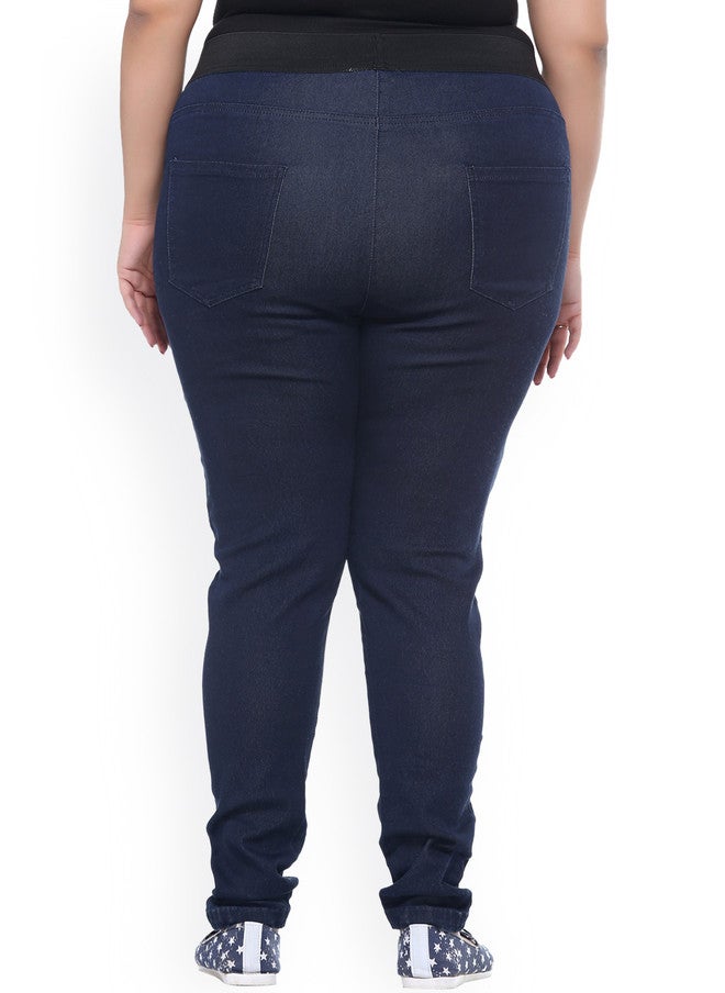 Plus Size Blue Slim Jeggings for Women