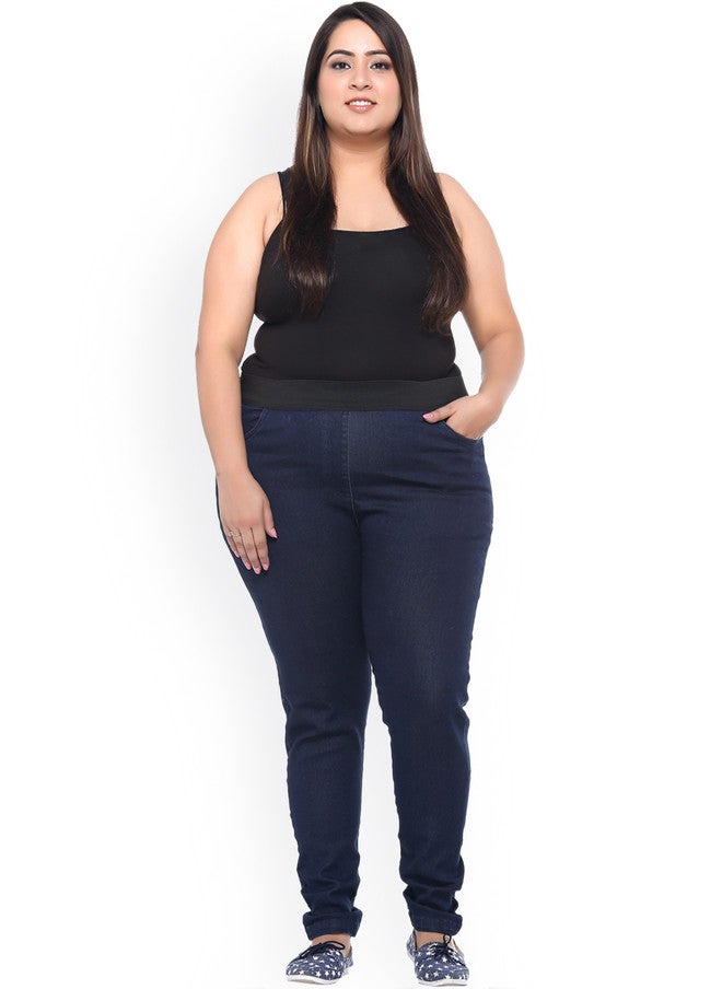 Plus Size Blue Slim Jeggings for Women