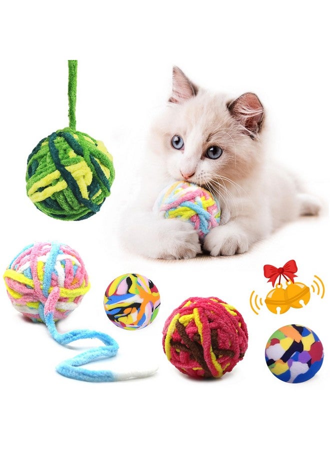 AP ARTSPER 5 PCS Cat Ball Toys - Colorful Woolen Yarn Balls Built-in Bell for Cats, Furry Rattle Ball for Kitty and Kitten Training Indoor Play, Pet Cat Interactive Chasing Chewing Molar Cotton Thread Ball Toys  - Image 1