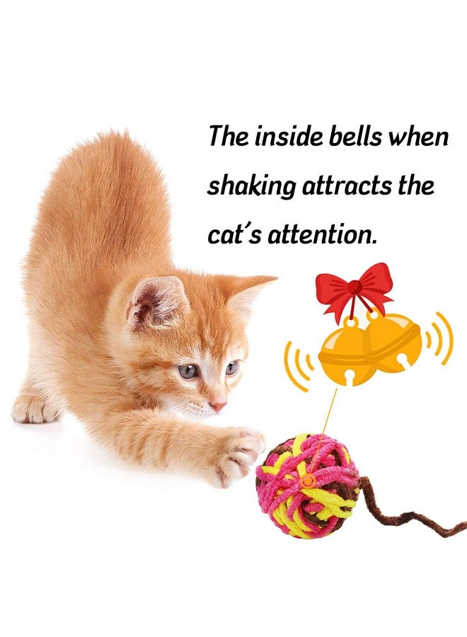 AP ARTSPER 5 PCS Cat Ball Toys - Colorful Woolen Yarn Balls Built-in Bell for Cats, Furry Rattle Ball for Kitty and Kitten Training Indoor Play, Pet Cat Interactive Chasing Chewing Molar Cotton Thread Ball Toys  - Image 2
