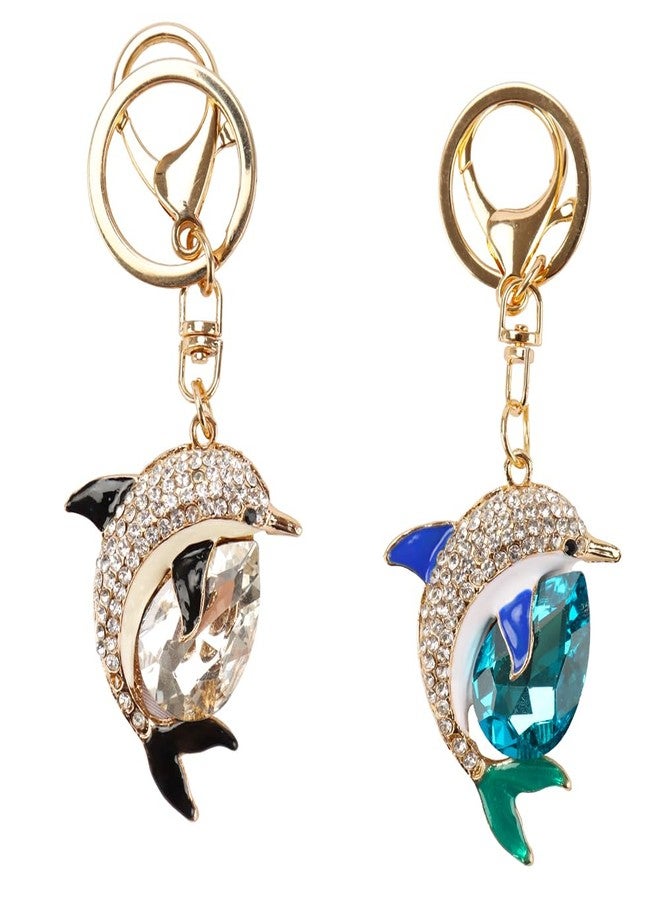 kcrygogo 2 Pieces Crystal Dolphin Keychain Keyrings for Party Favors, Ocean-style Travel Souvenirs,Couple Keychains Beautiful Small Gifts (Blue and Black) - Image 1