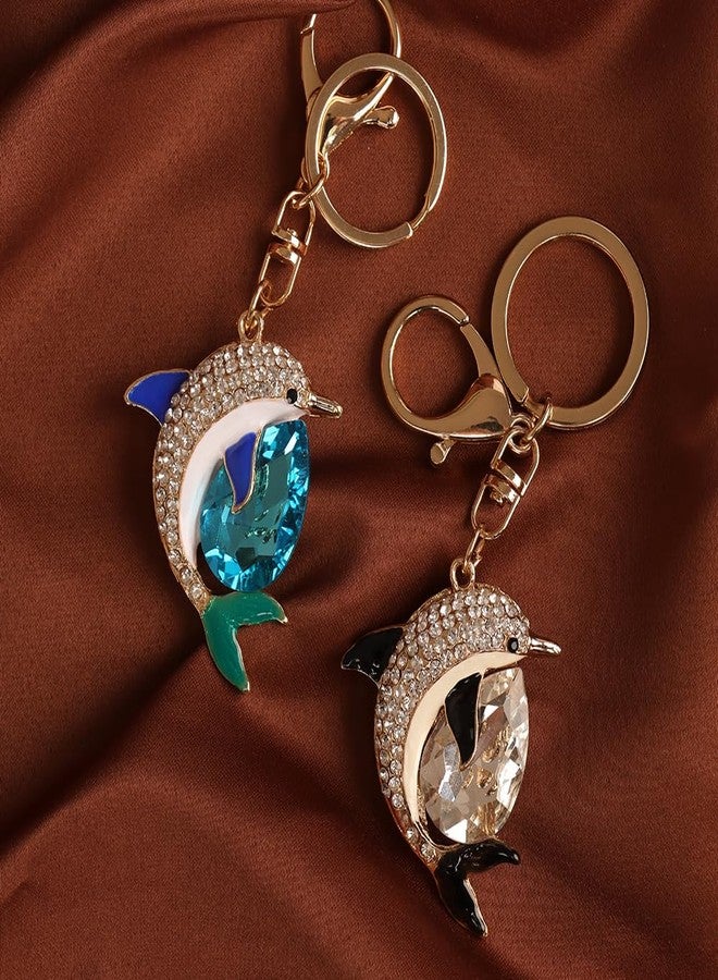 kcrygogo 2 Pieces Crystal Dolphin Keychain Keyrings for Party Favors, Ocean-style Travel Souvenirs,Couple Keychains Beautiful Small Gifts (Blue and Black) - Image 5