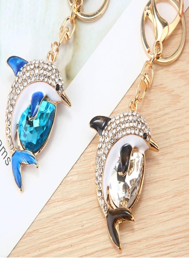 kcrygogo 2 Pieces Crystal Dolphin Keychain Keyrings for Party Favors, Ocean-style Travel Souvenirs,Couple Keychains Beautiful Small Gifts (Blue and Black) - Image 2