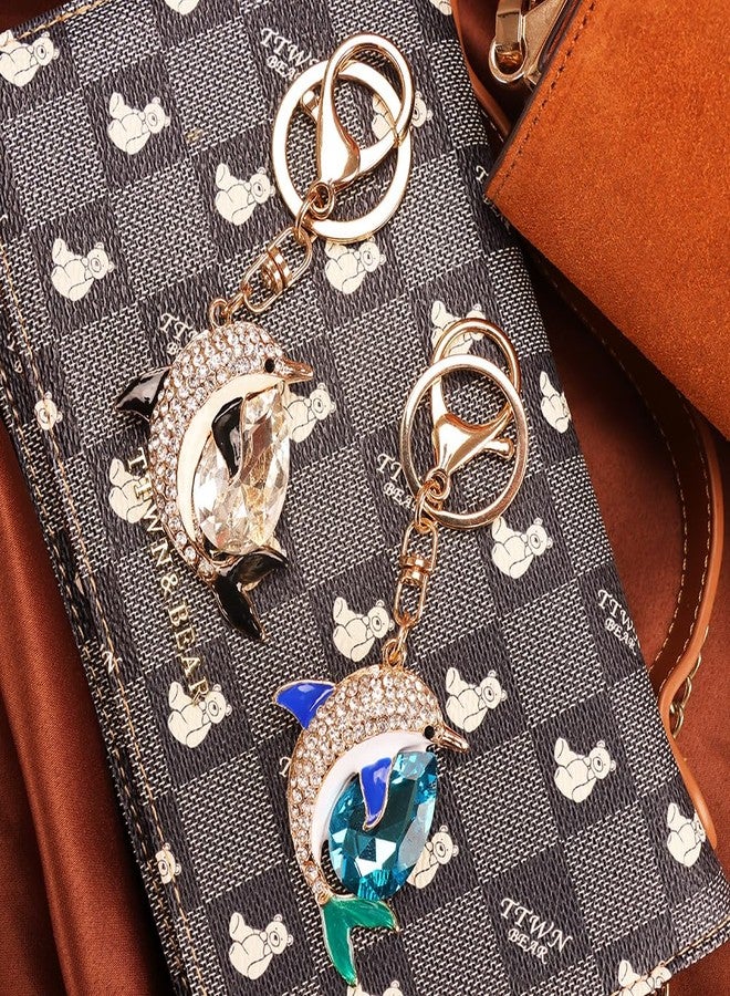 kcrygogo 2 Pieces Crystal Dolphin Keychain Keyrings for Party Favors, Ocean-style Travel Souvenirs,Couple Keychains Beautiful Small Gifts (Blue and Black) - Image 3
