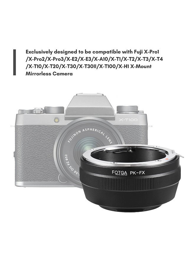 Fotga - Manual Lens Mount Adapter Ring Aluminum Alloy for Pentax K-Mount Lens to Fuji X-Pro1/X-Pro2/X-Pro3/X-E2/X-E3/X-A10/X-T1/X-T2/X-T3/X-T4/X-T10/X-T20/X-T30/X-T30II/X-T100/X-H1 X-Mount Mirrorless Camera - Image 1