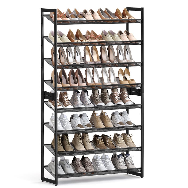SONGMICS SONGMICS Shoe Rack 8Tier Shoe Organizer Metal Rack for Garage Set of 2 4Tier Stackable Shelf with Adjustable Flat or Angled Shelves 3240 Pairs Ink Black ULMR08B