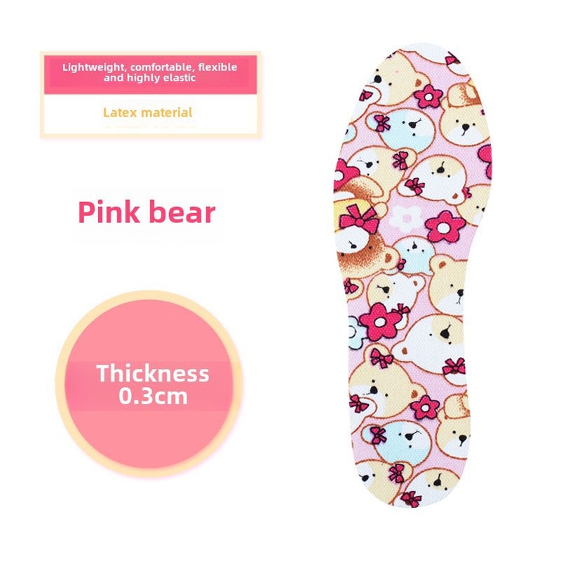 Kids Latex Insoles Soft Cut-to-Fit Support Pink Bear 