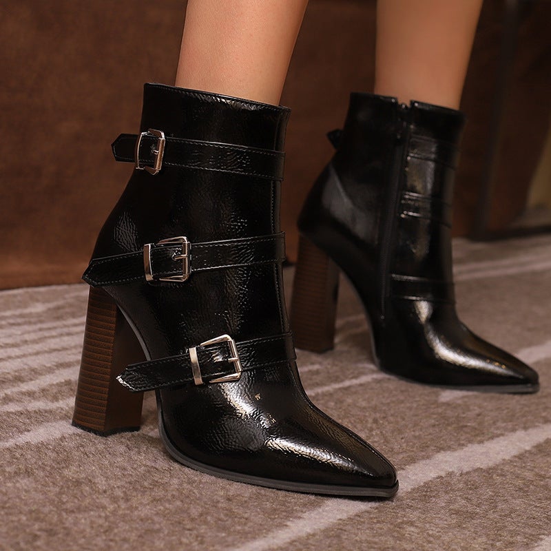 Elegant Super High Heel Pointed 40-50 Super Plus Size Belt Buckle Low Boots - Image 5