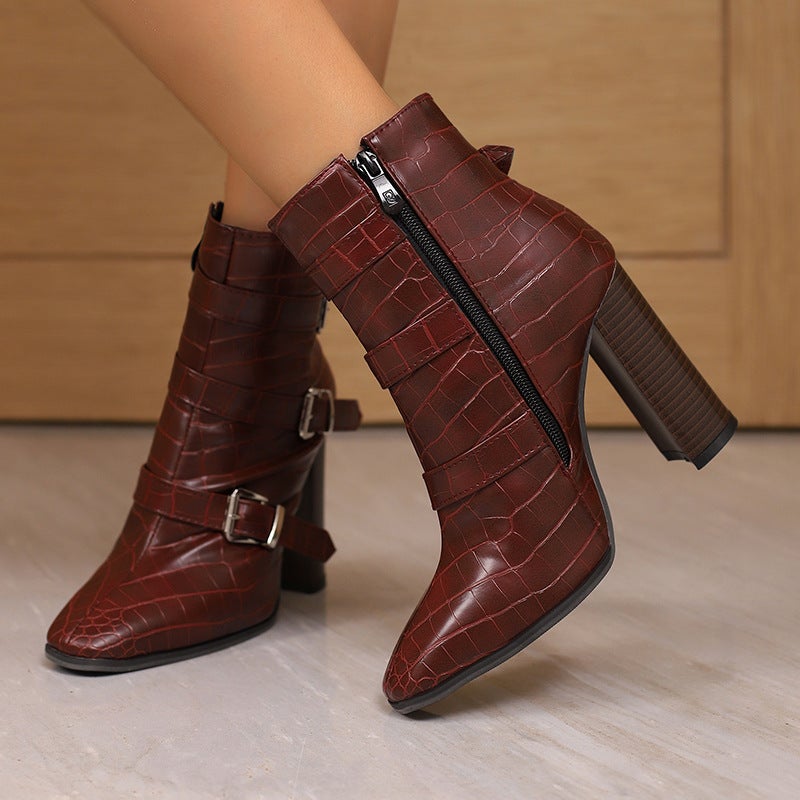 Elegant Super High Heel Pointed 40-50 Super Plus Size Belt Buckle Low Boots - Image 3