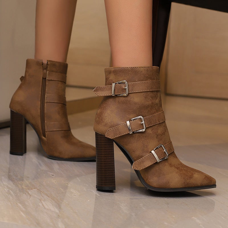 Elegant Super High Heel Pointed 40-50 Super Plus Size Belt Buckle Low Boots - Image 4