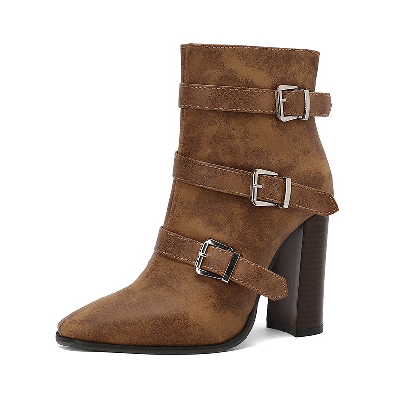 Elegant Super High Heel Pointed 40-50 Super Plus Size Belt Buckle Low Boots - Image 1