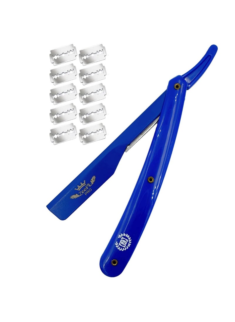 Liberty Supply - Barbero Cuchilla Barber Razor Navaja Straight Clean Shave Free Blades Salon Shaving Classic Stainless Steel (Blue Razor Holder) - Image 1