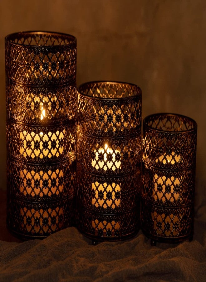 LANLONG Metal Candle Holders Set of 3, Decorative Tealight Candle Holder Sets, Candlestick for Pillar Vintage Style Perfect for Tabletop Centerpieces Home Decor Wedding Parties Events - Image 4