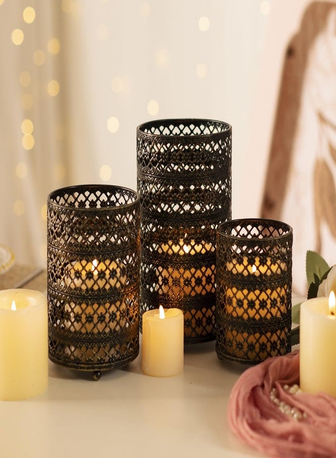 LANLONG Metal Candle Holders Set of 3, Decorative Tealight Candle Holder Sets, Candlestick for Pillar Vintage Style Perfect for Tabletop Centerpieces Home Decor Wedding Parties Events - Image 2