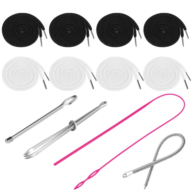MiniRed MiniRed 8PCS Drawstring Cord Replacement Drawstring for Sweatpants 57 Inch Drawstrings Replacement with Easy Threaders Draw Strings for Shorts Pants Jackets Coats Hoodies Black White 